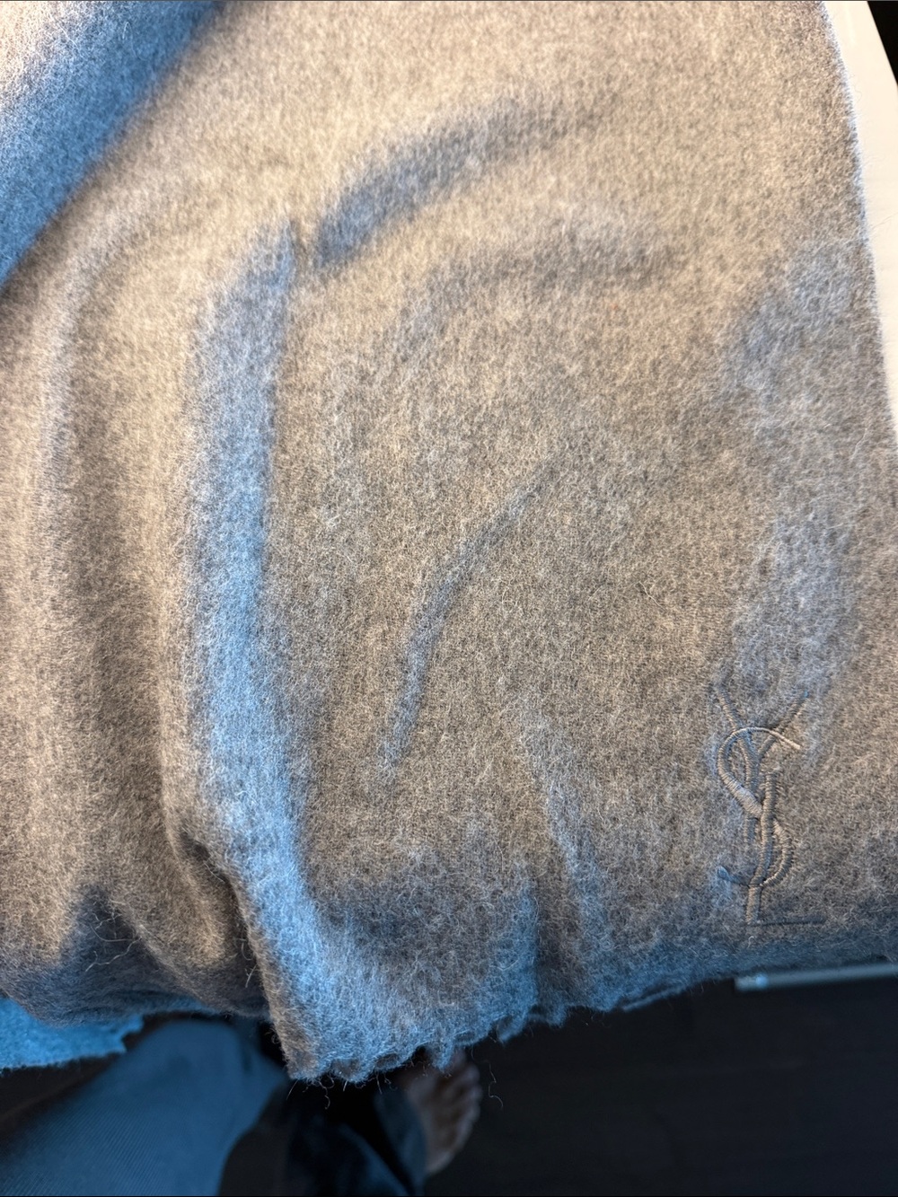 Yves Saint Laurent Light Gray Crewneck Sweater with Monogram